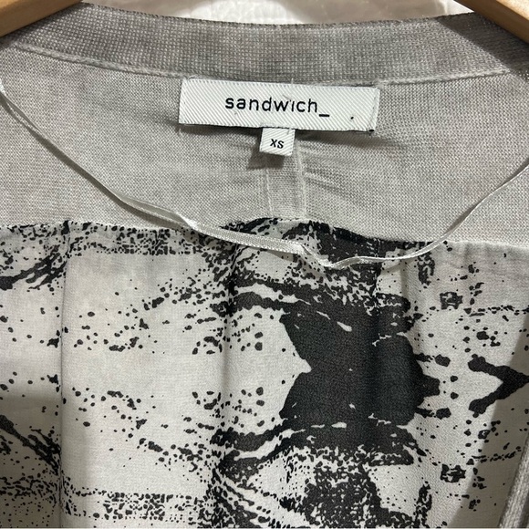 SANDWICH Distressed Grey Knit Cardigan with Sheer Back Panel, Size X-Small -#238 - Picture 5 of 12